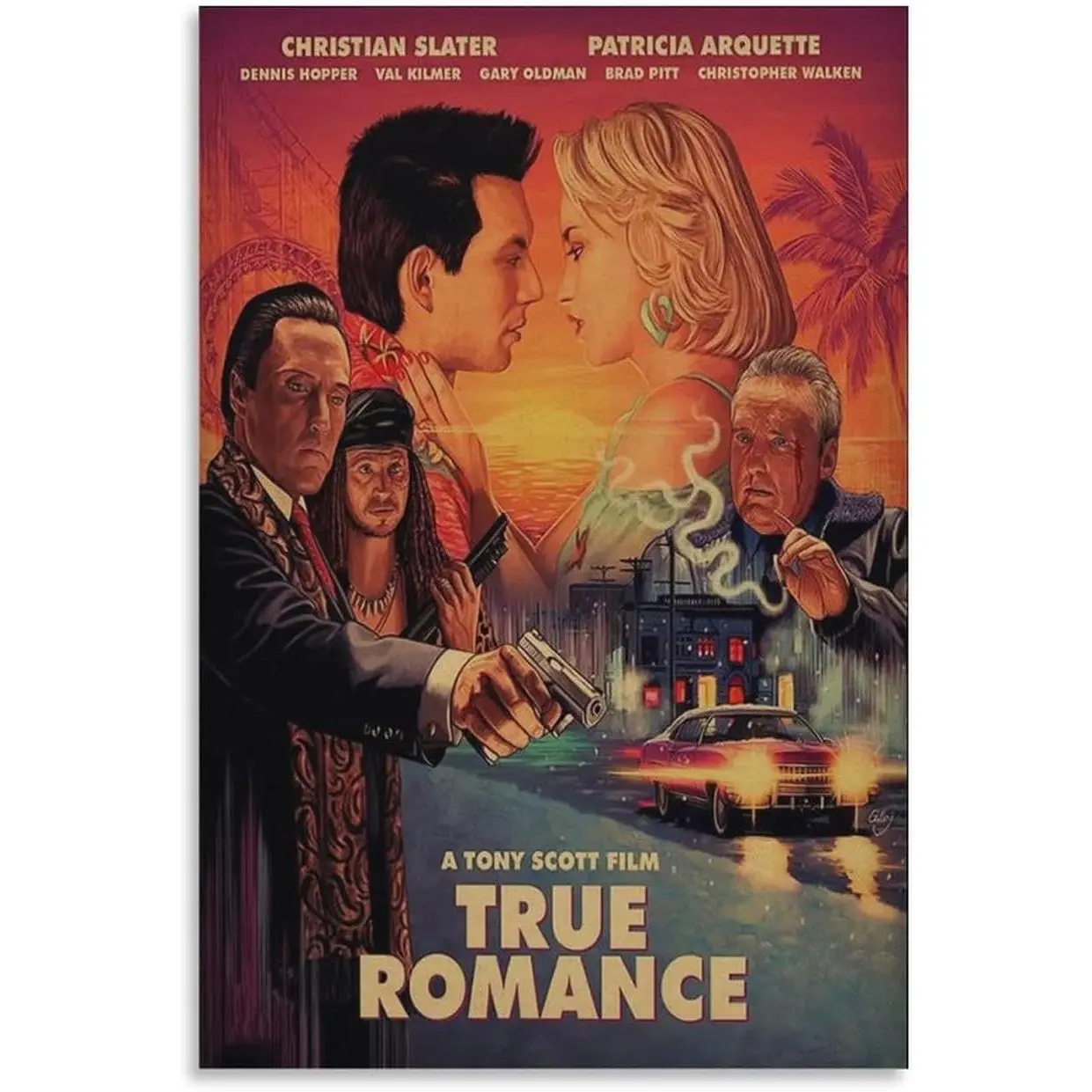 True Romance Movie Poster - Artistic Cinema Art Handmade Frame 1-Piece Oil Painting Artwork, Home Wall Decor for Living Room Interior Printing, Photo