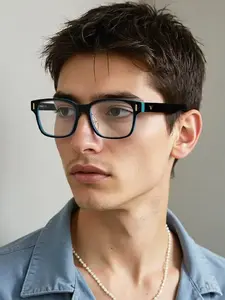[1pay] Classic Men's Small Frame Daily Glasses, Square Lens Highlights Personal Charm, Casual Style for All Seasons, PC Frame, Fashionable Frames Glasses
