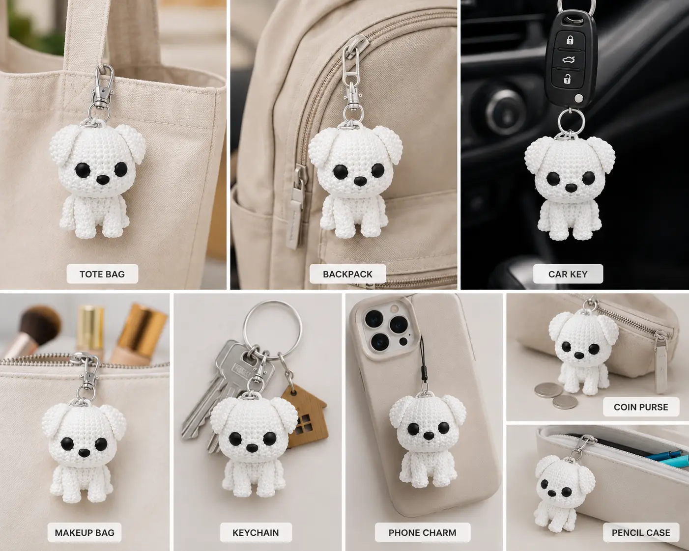 Knitted Puppy Keychain & Phone Charm