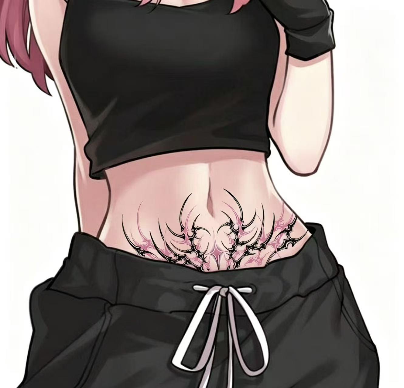 Succubus Heart: Dark-Themed Anime-Style Sexy Tattoo Stickers for the Abdomen, Thighs, and Lower Back (For Women)