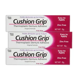 Cushion Grip Thermoplastic Denture Adhesive, 0.35 oz Travel Size (Pack of 3) – Refits and Tightens Loose Dentures for Up to 4 Days | Non-Glue, Zinc-Free, Waterproof Formula, Acts Like a Soft Reliner