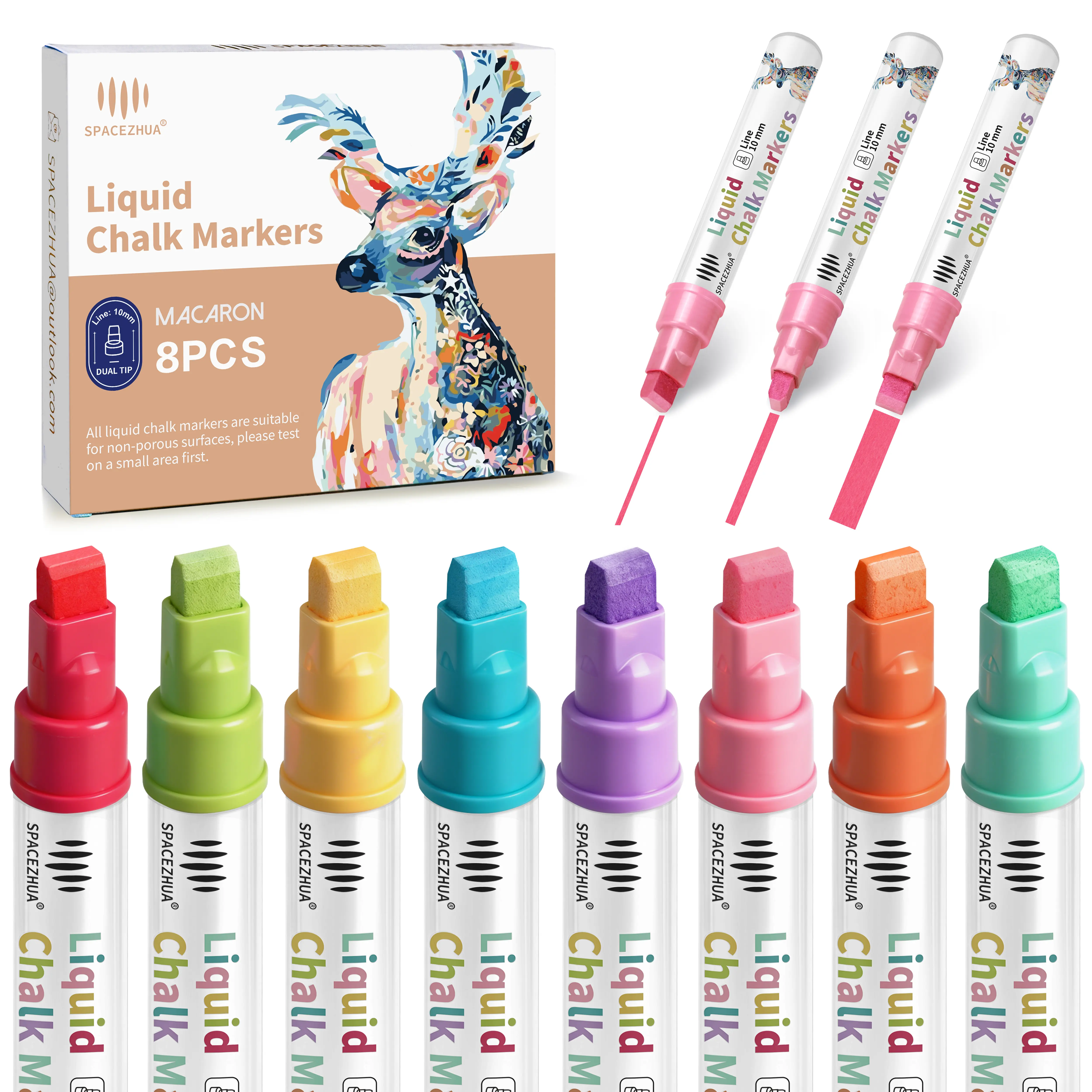 Spacezhua Jumbo Macaron Liquid Chalk Markers Pens - Wet & Dry Erase, 10mm 3-in-1 Thick Wide Nib (Metallic, Neon), No Non-Scratching Surfaces for Office/Art Chalkboard, Glass (Office Stationery Art Supplies), Metallic-10Mm, Neon-10Mm