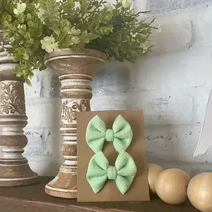 Soft Mint Piggy Set with 2 Bows, 2.5” Piggies on Clips - 44 Colors Available