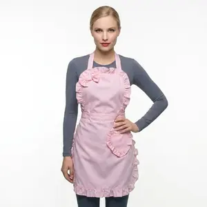 Cute Ruffle Trim Apron, Solid Color Kitchen Apron, Fashionable Cookware for Home Kitchen