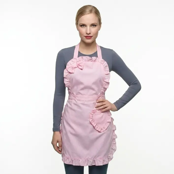 Solid Color Ruffle Trim Comfortable Kitchen Apron - Drip-Resistant, Anti-Stain, Decorative Protective, Front Protection, Full Coverage Home Care Supply, Drip-Resistant Aprons, Anti Stain Aprons