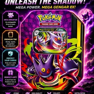 Pokemon Gengar Mega Moonlit Tin, Collectible Trading Card Box