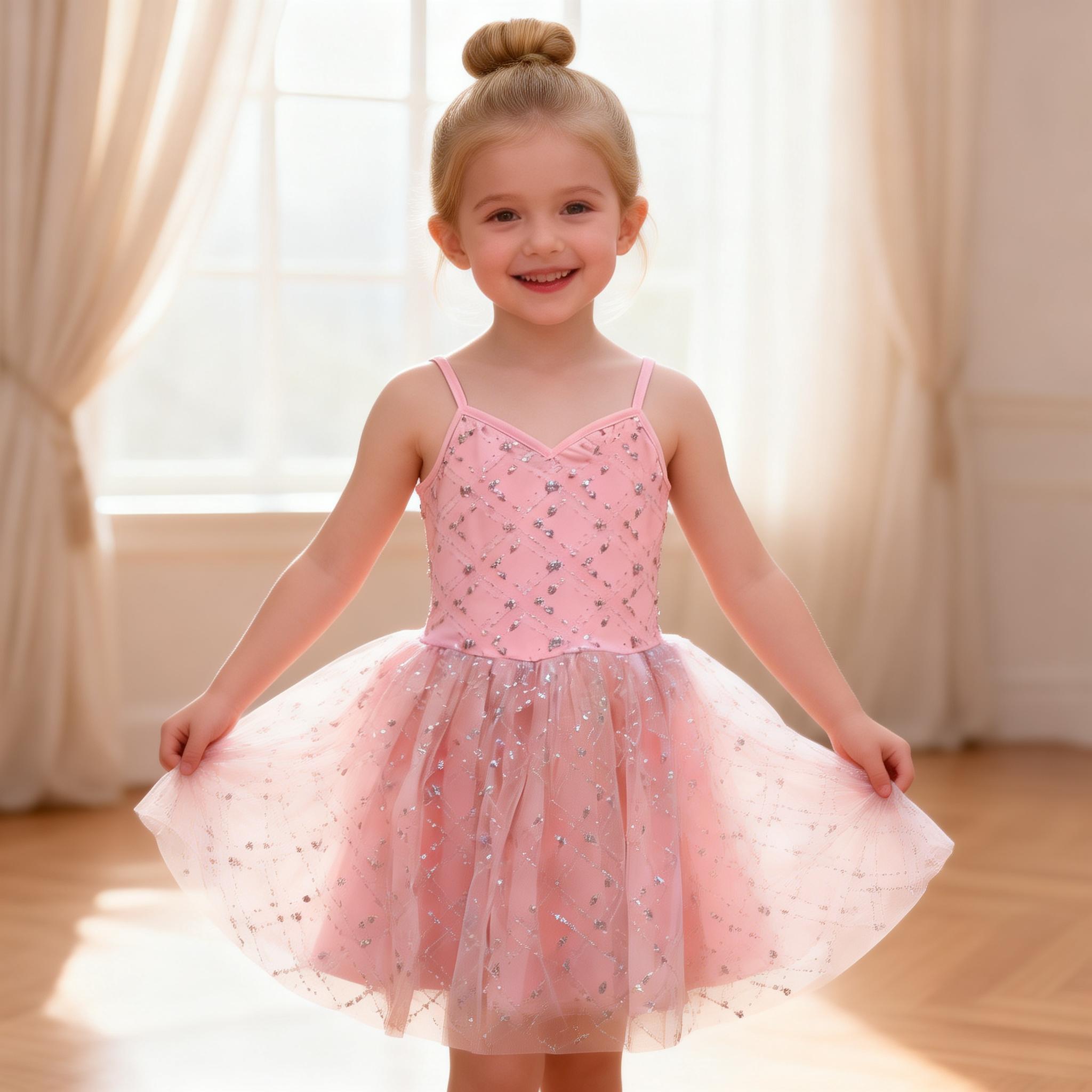 Girl Sequin Ballet Tutu, Pink Sparkle Tulle Sleeveless Princess Dress for Dance Recitals & Birthday Parties