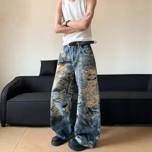 Women's Vintage Retro Denim Jeans, Streetwear Loose Fitted Oversized Baggy Wide-Leg Bottoms
