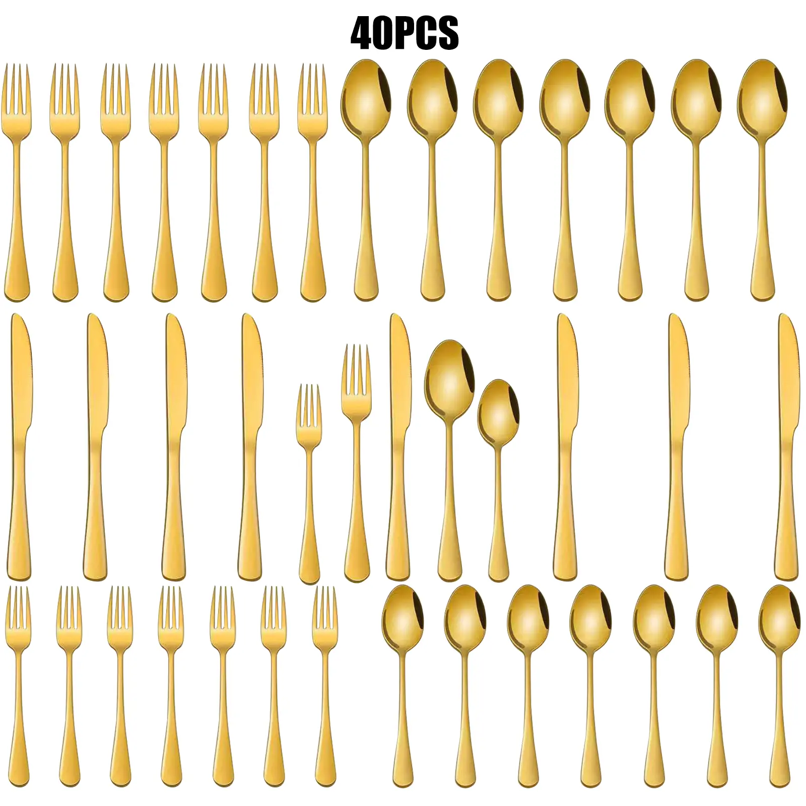 40Pcs Gold Flatware Set, No Fade Gold Stainless Steel Silverware, Heavy Duty Knives Forks Spoons, Rust Resistant Cutlery for Family Dinner & PartyNo gift box Modern Minimalist dinner sets