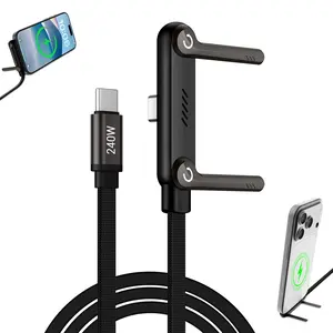 2-in-1 Foldable Kickstand Fast Charging Cable – Zinc Alloy Rotating Phone Stand & High-Speed Data Sync – Durable Braided Cable for Hands-Free Viewing