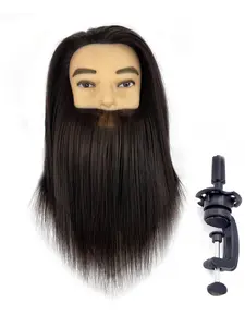 Men's Synthetic Fiber Wig Head,14" Barber Mannequin Head,Cosmetology Hairdresser Training Doll Manikin Head for Hair Styling and Practice