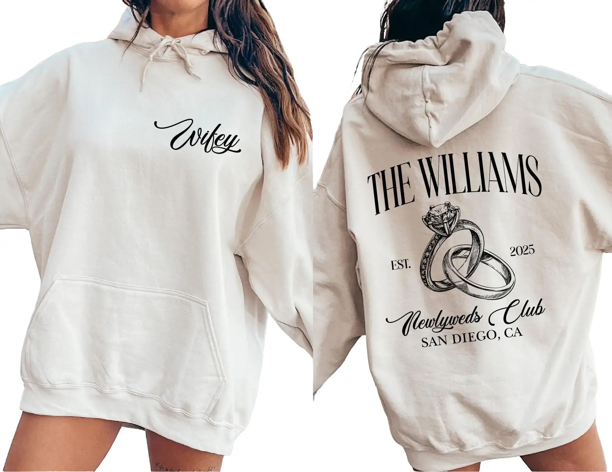 Custom Bride Couple Matching Outfits Hoodie, Engagement Gift For Bride, Personalize Wifey Hubby Shirt, Bridal Party Shirt, Honeymoon Shirt,New Wife Wedding Gift