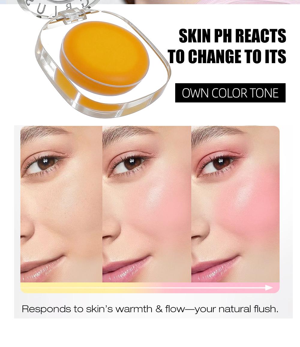 J-PHD Color-changing blush, a magical color-changing powder blush cream that can be used on cheeks, eyes, and lips. It provides long-lasting hydration, brightens skin tone, and has a high-shine yellow cream texture.