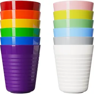 Set of 12  Plastic Cups- 8 oz  Drinking Cups  Unbreakable Plastic Stackable Water Tumblers for  &  Bright Colored- Dishwasher and Microwave Safe