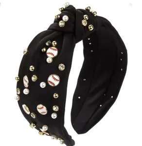 BLACK RHINESTONE BASEBALL HEADBAND