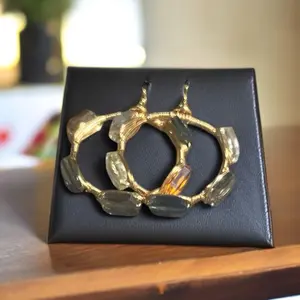 Handmade Colorful Crystal Hoops with Gold Accents and Unique Design for Stylish Earrings