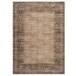 9 x 12 ft Red Brown Polyester Rectangular Vintage Boho Classic Area Rug, Distressed Floral Print, Machine Washable, Home Decor for Bedroom & Living Room, Home Decor Rugs, Vintage Boho Rug