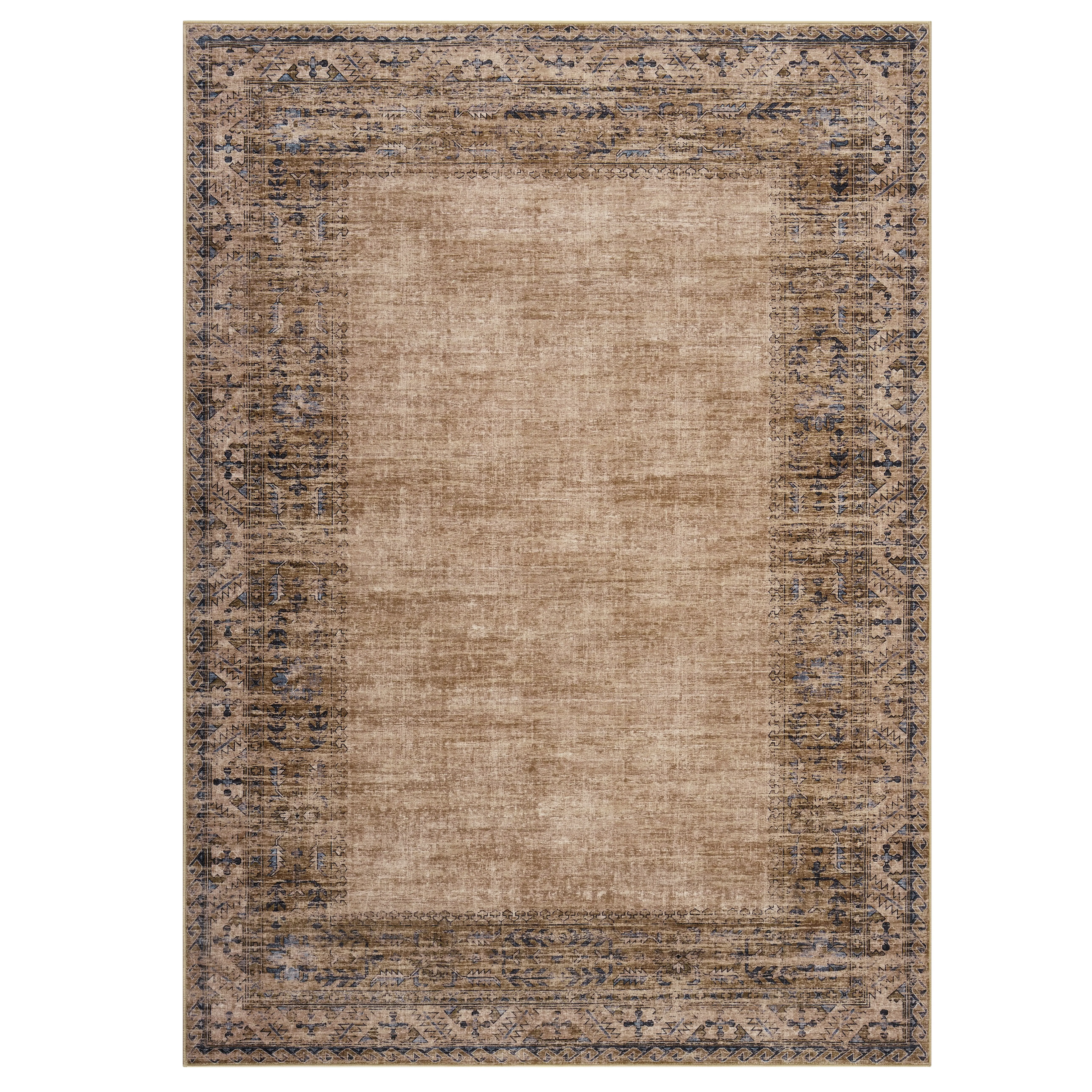 10x13 ft Red-Brown Polyester Rectangular Antique Area Rug, Distressed Floral Print, Vintage Style, Machine Washable Home Decor Rugs for Indoor Bedroom, Living Room Use, Antique Area Rugs