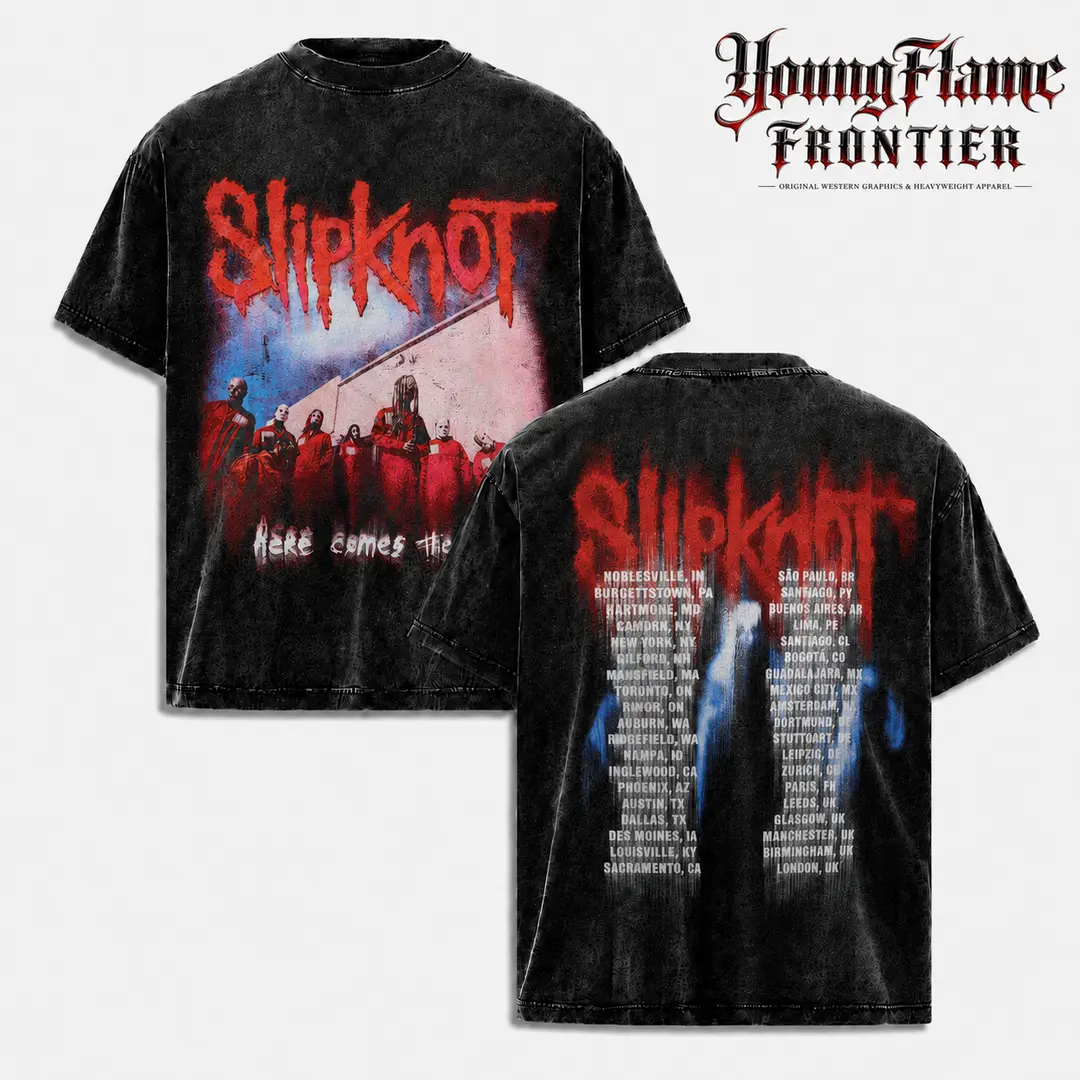 Slipknot Here Comes the Pain Tour Acid Wash Oversized T Shirt, Unisex Double Sided streetwear y2k clothing graphic tee, A comfortable summer gift Vintage T-Shirt