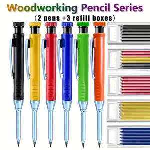 Five-pack automatic pencil set (with built-in pencil sharpener) deep-hole marking pen woodworking and construction drawing pencils (including 2 pencils + 3 boxes of lead)