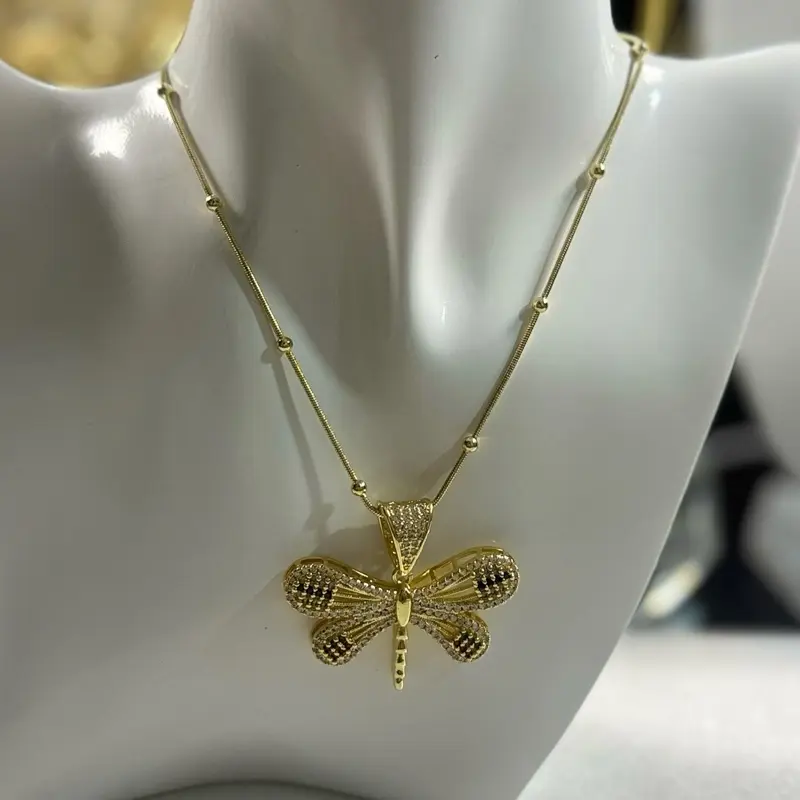 Sparkling Dragonfly Necklace – Symbol of Transformation – 14k Gold Filled 18”