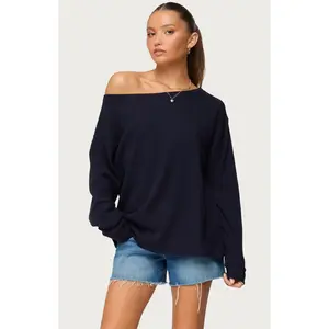 Edikted Women's Damari Off Shoulder Oversized Waffle Top