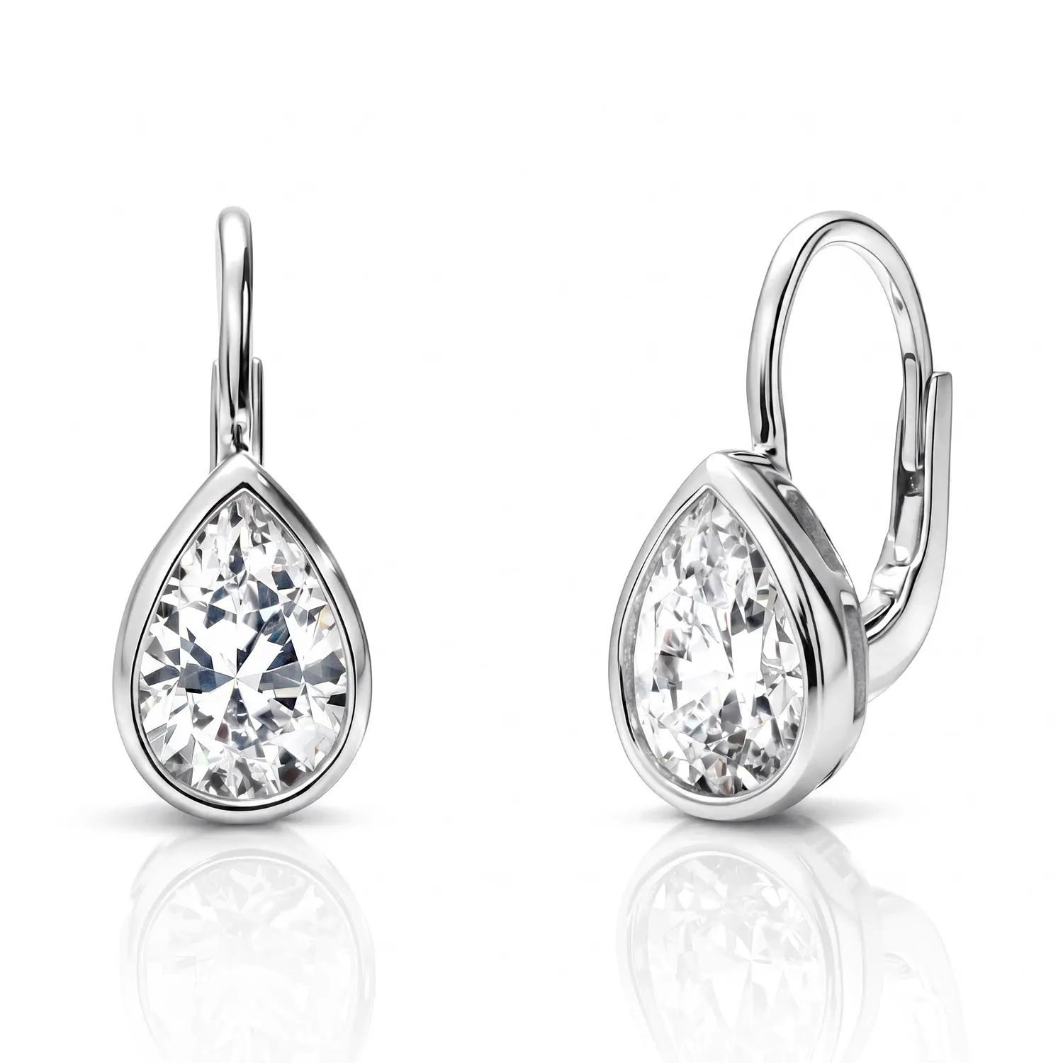 BERRICLE Sterling Silver Solitaire Leverback Drop Dangle Earrings for Women, 2.6 Carat Bezel Set Pear Cut Cubic Zirconia CZ, Yellow Gold Flashed/Rhodium Plated