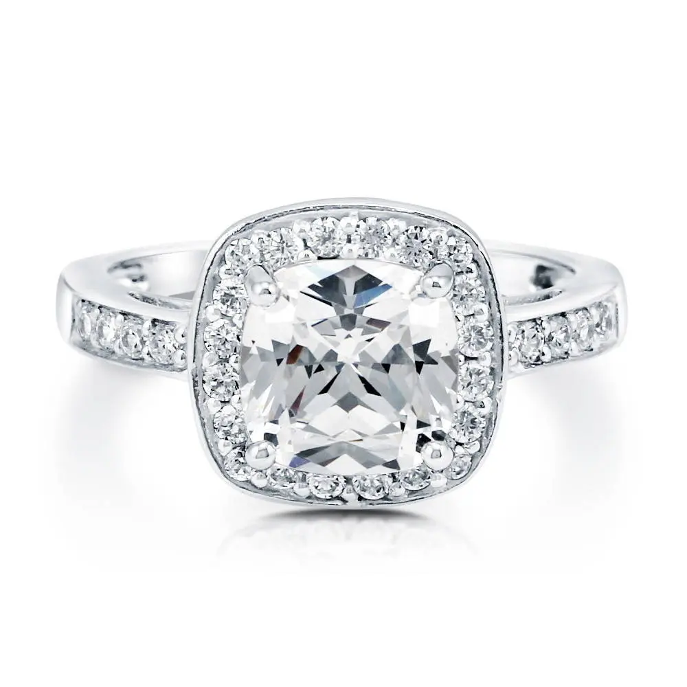 BERRICLE Sterling Silver Halo Engagement Rings for Women, Cushion Cut Cubic Zirconia CZ Ring