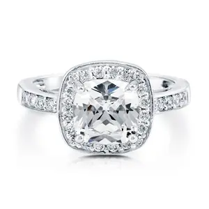 BERRICLE Sterling Silver Halo Engagement Rings for Women, Cushion Cut Cubic Zirconia CZ Ring