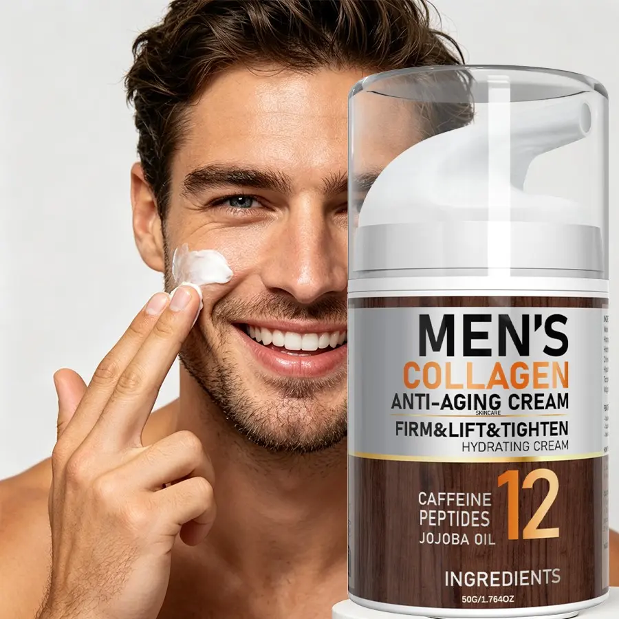 50G Men's Retinol Collagen cream,Moisturizer with Hyaluronic Acid and Caffeine Peptides Niacinamide Jojoba Oil Firms and Lifts,Make the skin look smoother,Alcohol-free, Suitable for All Skin Types,Suitable as a gift for father or husband