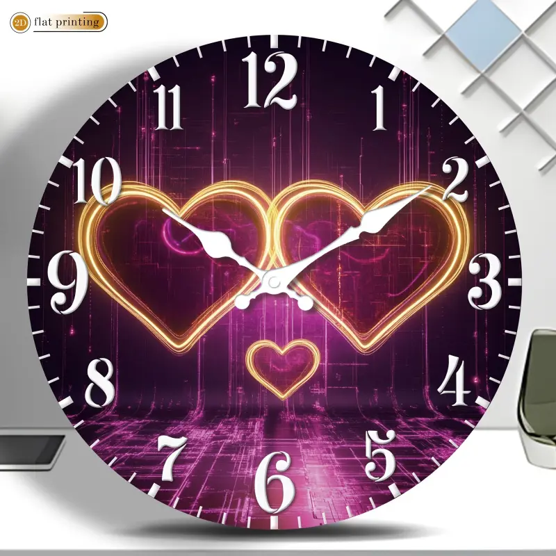 Futuristic digital heart-shaped wall clock, acrylic silent wall clock - 2D flat print, suitable for living room, bedroom and home decoration, Easter, Ramadan, Valentine's Day gift (AA batteries not included)
