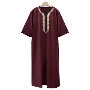 [Premium Moroccan Robe] Eibbylink Men's Moroccan Robe |   Islamic Home Clothing with Burgundy & Golden Accents, Non-Stretch Fabric Muslim Prayer Robe for Daily Wear, Travel, or Gifts - Loose Fit Muslim Garment, Muslim Dress, Travel Attire, Vneck Style, Pr