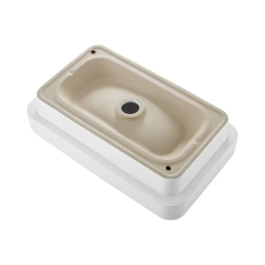 VEVOR Semi-Recessed Rectangular White Ceramic Bathroom Sink, 19.29x12.01in Drop-In Lavatory Vanity Bowl with 1-3/4in Drain Hole, Modern Wash Basin for Small Spaces, Rectangle