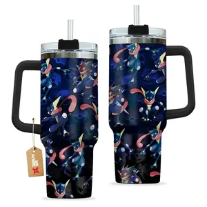 WeXAnime Greninja 40oz Stainless Steel Handle Tumbler - Double-Wall Vacuum Insulated Beverage Cup, Portable Leak-Proof Anime Art Mug with Washable Lid, Otaku Gift for Insulation Needs