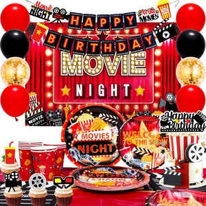 Movie Night Birthday Party Decorations, 116 Pcs Movie Night Party Decorations and Tableware, Movie Night Plates Tablecloth Napkins, Movie Night Party Balloons Banner Backdrop etc. Movie Night Decorations