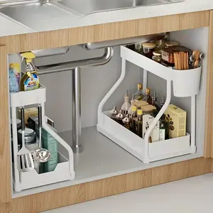 2-Layer Pull-Out Storage Rack, Large-Capacity Drawer, Home Organizer for Kitchen and Bathroom