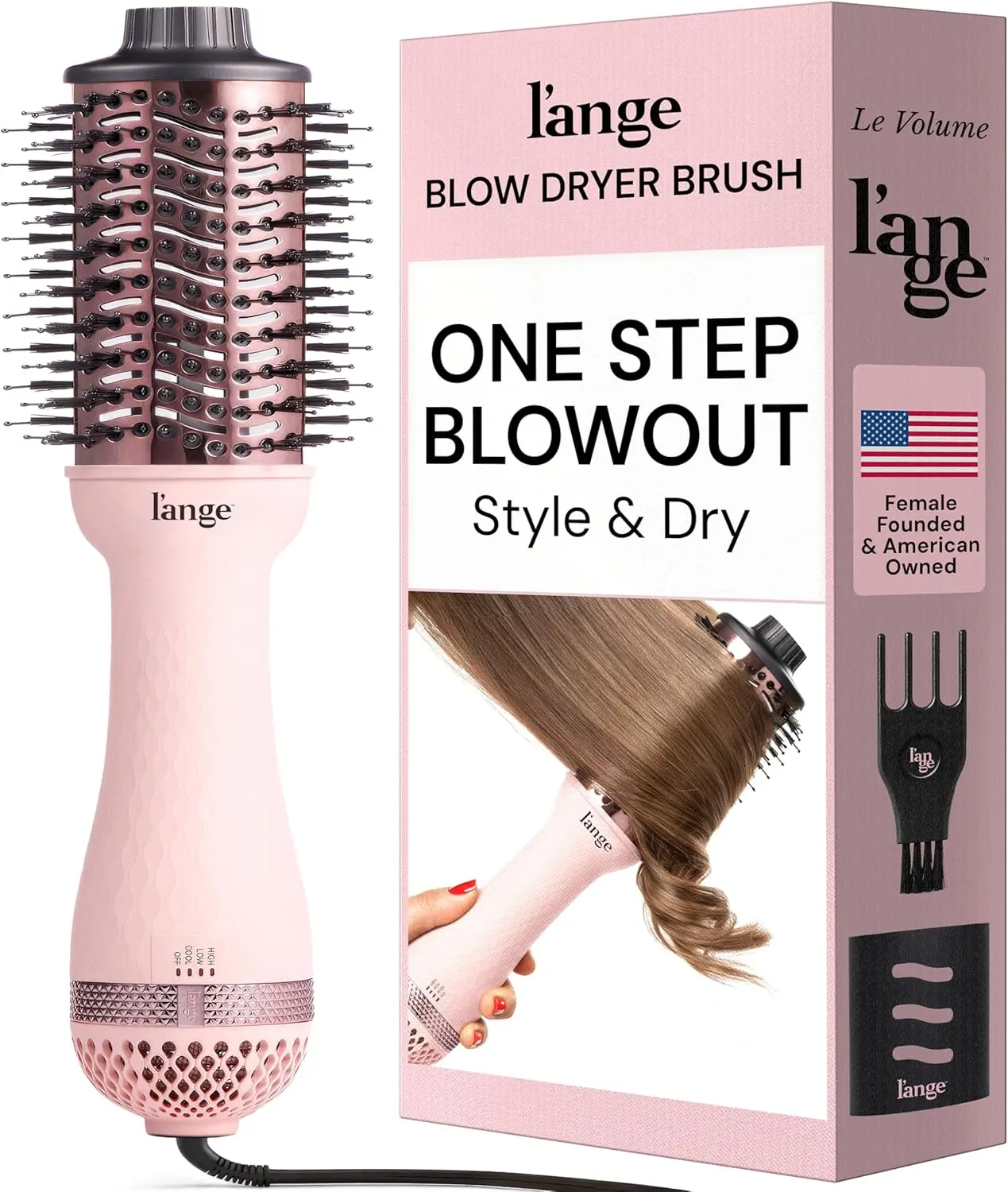 L'ANGE HAIR Le Volume 2-in-1 Titanium Blow Dryer Brush | Frizz Control Blowout Hair Dryer Brush For Drying And Straightening | Volumizing Hot Air Styler For All Hairstyles | Oval Barrel | Blush - 75mm