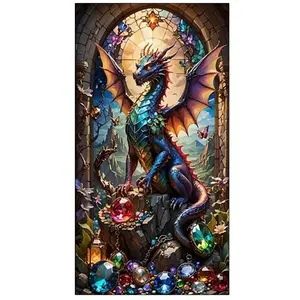 Large size Dargon Diamond Art kits for adults,Fantasy animal diamond painting kits,Full Round diamond mosiac kits for adults,Diy handicrafts,Dargon Art and Crafts for home decor,16x32 inch