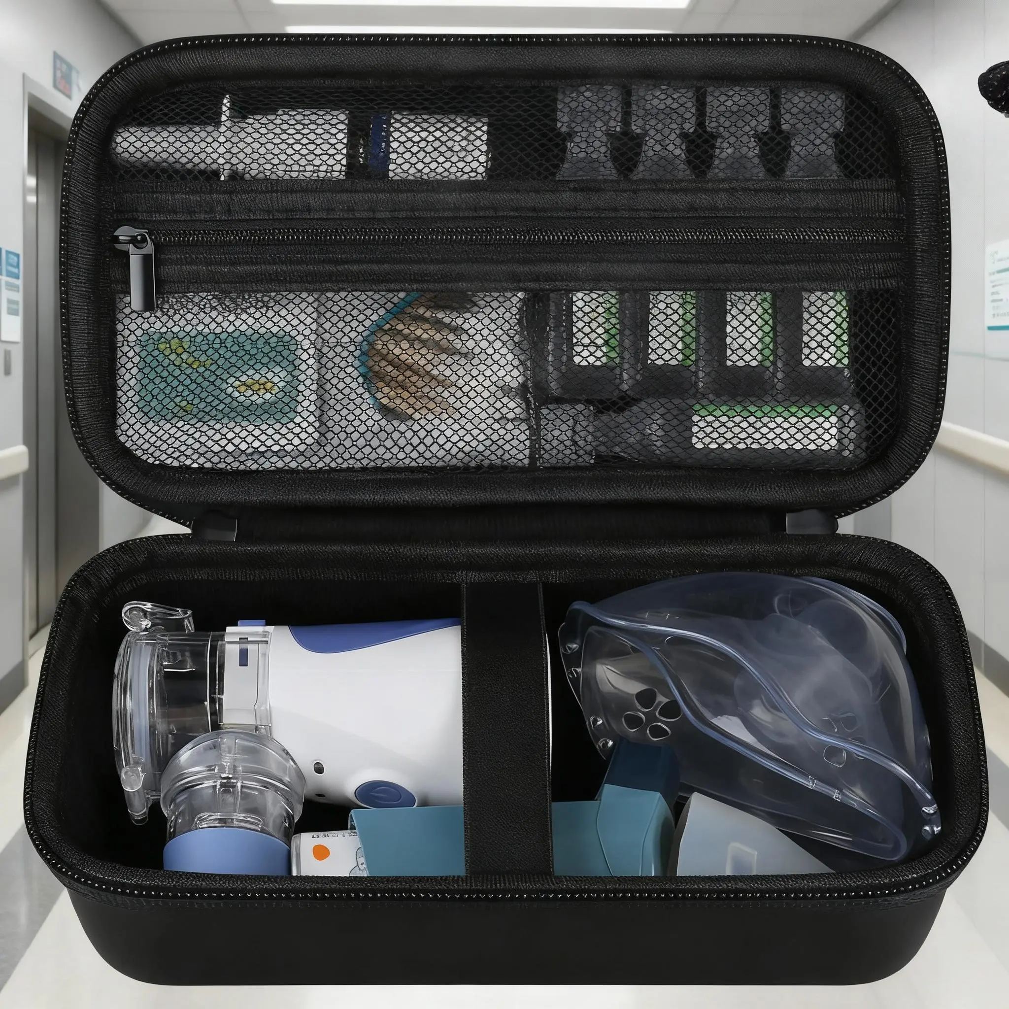 Black Travel Case for Portable Handheld Mesh Nebulizer - Fits Adult & Kids Asthma Inhalers, Spacer Holder for On-the-Go Use