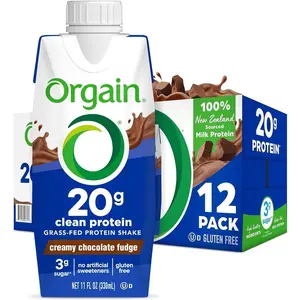 Orgain Clean Protein Shake, Grass Fed Dairy, Creamy Chocolate Fudge - 20g Whey High Protein, Kosher, Ready to Drink, Low Net Carbs, Gluten Free, No Soy Ingredients, 11 Fl Oz (Pack of 12)