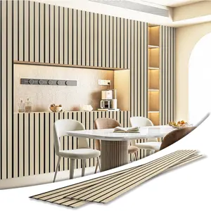 4-Pack Glue- Six-Grid Wainscoting Panel for Interior Wall Decor - 104 x 12 Inch Polystyrene Ultralight Slim Slat Wall Panels for Living Room Bedroom, Oak