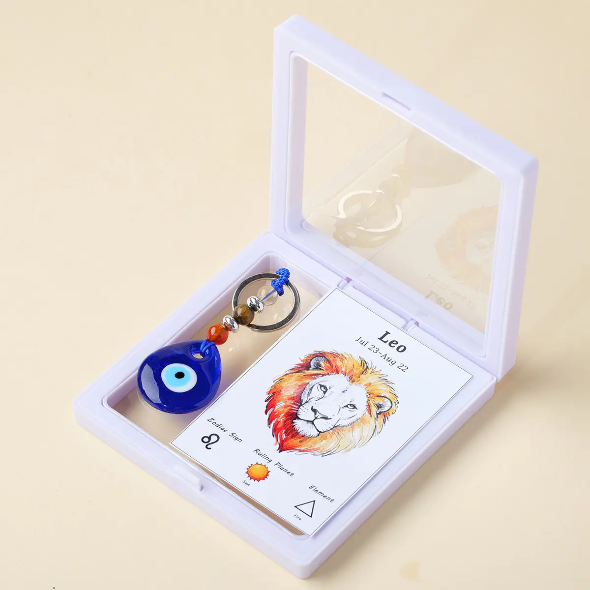 Natural Amethyst Crystal Authentic Keychain Box, Aesthetic Keychain, Zodiac Astrology Devil's Eye Design Amulet, Unisex Jewelry Accessory, Ideal for Yoga, Reiki, Chakra Energy & Meditation Practices, Versatile Gift
