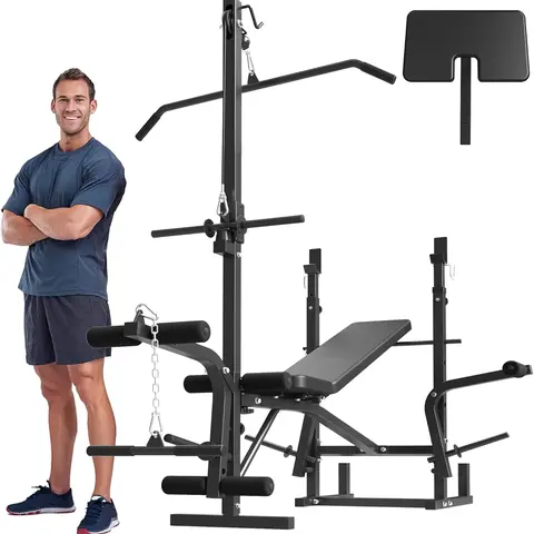 MIKOLO 8-in-1 Olympic Adjustable Weight Bench with Leg Extension/Curl | Multi-Functional Home Gym Equipment for Full Body Workout, Strength Training, Fitness Equipment for Men Women Barbell Rack Lat Pulldown BarMIKOLO
