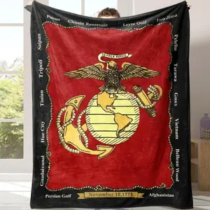 U.S. Marine Corps Emblem Pattern Blanket,Suitable for use in multiple scenarios, Air Conditioning Room Blanket   Cloud-like touch