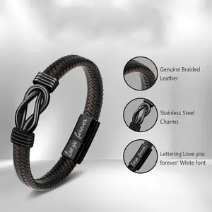 Infinity Leather Braided Cuff Bracelet for Men - Durable Daily Fashion Accessory, Personalized Heartfelt Encouragement Gift for Dad, Birthday & Christmas Present