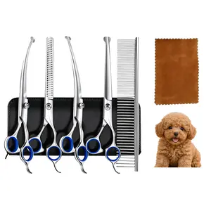 Professional 4CR Stainless Steel 6 in 1 Grooming Scissors for Dogs with Safety Round Tip, Heavy Duty Pet Grooming Scissor for Dogs, Cats and Other Animals