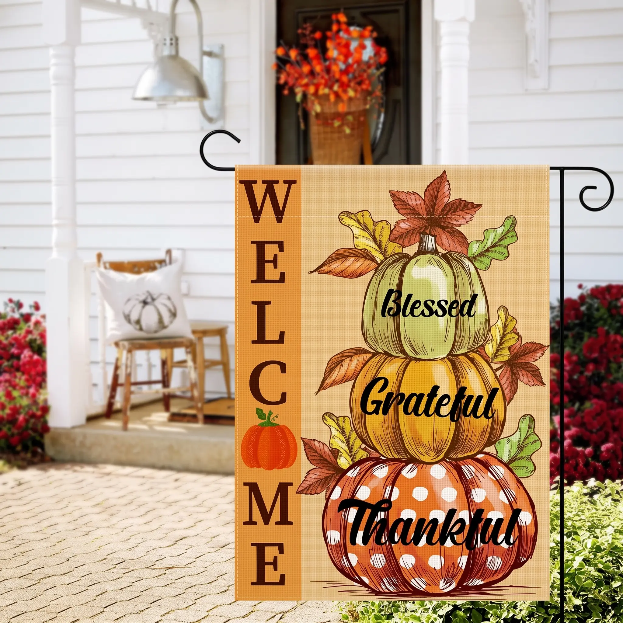 18"x12" Fall Garden Flag,Thanksgiving Decorations , Autumn Leaves Welcome Sign for Yard, Porch, Patio - Double-Sided Thanksgiving Outdoor Decor