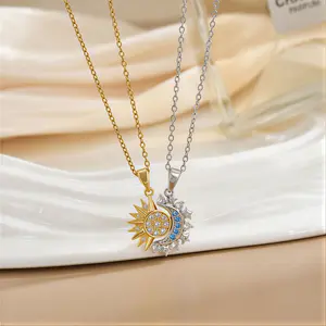 Eternal Sun & Moon Promise Necklaces - His & Hers Matching Set for Soulmates, Solar Halo & Blue Moon Pendant with Magnetic Connection, Premium Gift Box for Valentine‘s Day Stackable prayer asterism