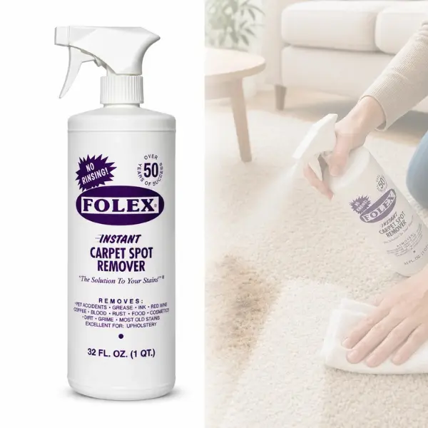 Folex 32 oz. Instant Carpet Spot Remover Carpet Cleaner, Instantly Removes Tough Pet, Grease, Red Wine, and Coffee Stains from Carpets and Upholstery, No Rinsing Needed, Water Based and Non-Toxic, Safe for Kids and Pets.