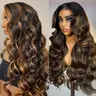 OQ Hair Highlight Balayage Color Body Wave Wig 200% Density Middle Part Wear Go T Part Lace Pre Plucked Human Hair Wigs With Smart Clips #TikTokShopFallDealsForYou